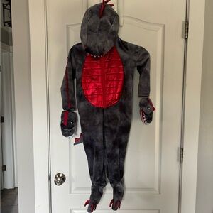 Ministry of Rascals Kids Dinosaur Costume Gray Red Plush One Piece front Zip 5T